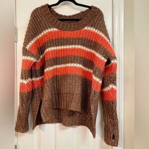 Bohemian Chunky Oversized Aerie Brown Striped Knit Lounge Sweater